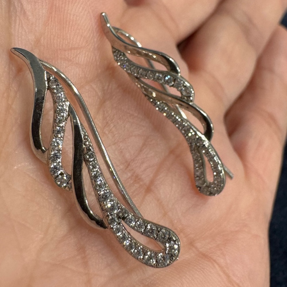 Elegant Silver Crystal Earrings - Picture 1 of 9